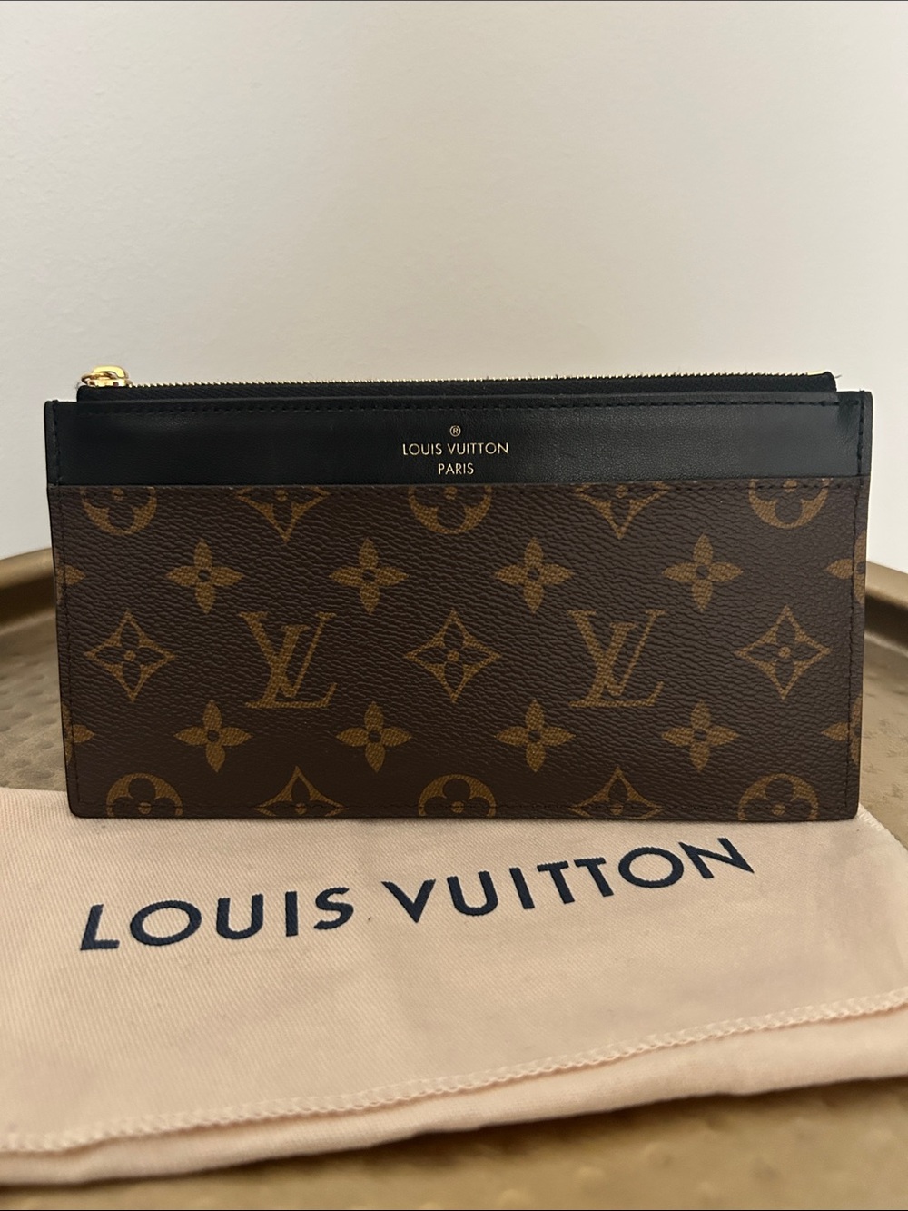 Louis Vuitton Monogram Zip Pouch in Brown, Black and Gold